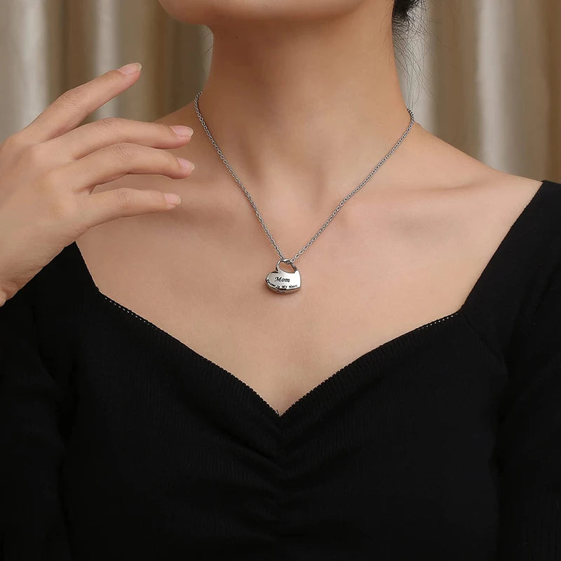 Cremation Urn Necklace for Ashes Urn Jewelry,Forever in My Heart Carved Keepsake Waterproof Memorial Pendant for mom dad Grandma