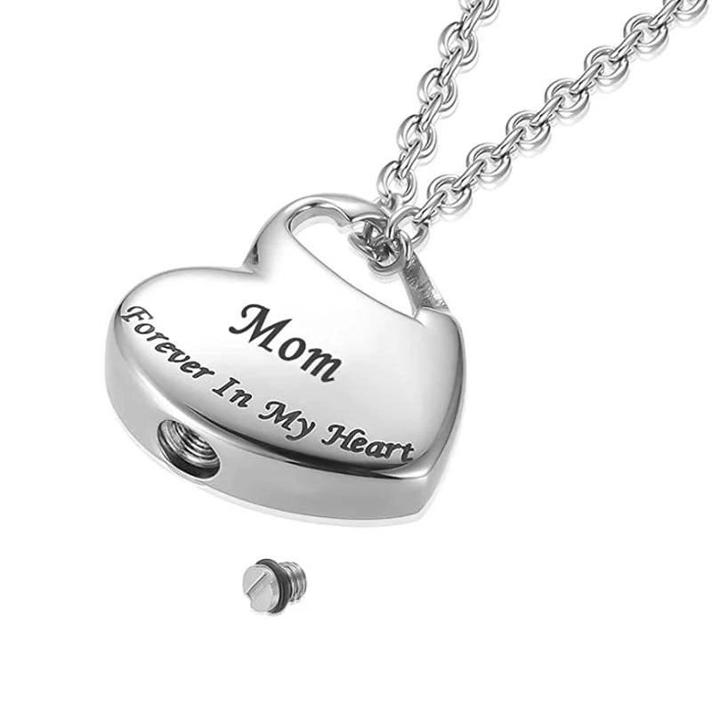Cremation Urn Necklace for Ashes Urn Jewelry,Forever in My Heart Carved Keepsake Waterproof Memorial Pendant for mom dad Grandma