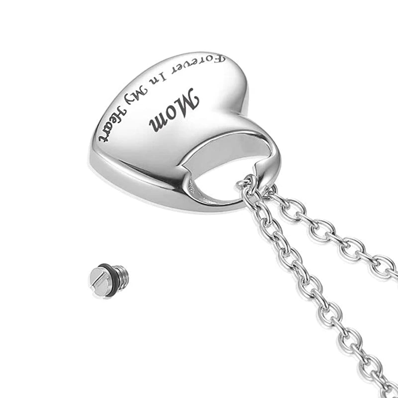 Cremation Urn Necklace for Ashes Urn Jewelry,Forever in My Heart Carved Keepsake Waterproof Memorial Pendant for mom dad Grandma