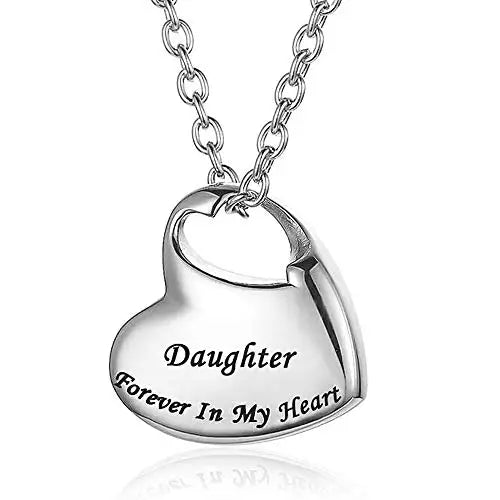 Cremation Urn Necklace for Ashes Urn Jewelry,Forever in My Heart Carved Keepsake Waterproof Memorial Pendant for mom dad Grandma