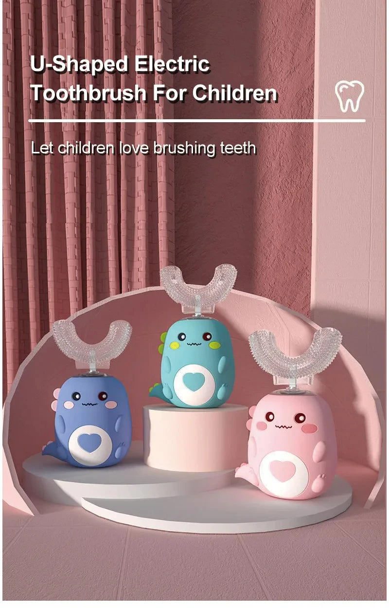 Children U-shaped Electric Toothbrush 360 Degrees Smart Cartoon Toothbrush Automatic Rechargeable Sonic Toothbrush