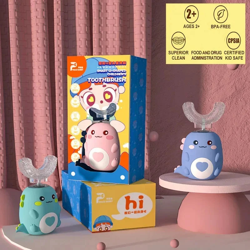 Children U-shaped Electric Toothbrush 360 Degrees Smart Cartoon Toothbrush Automatic Rechargeable Sonic Toothbrush