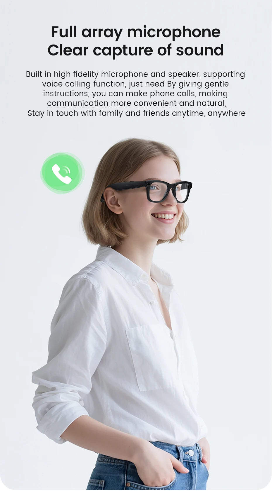 AI Translate Smart Glasses 131mm for Small Face Men Women 8MP Camera 1080P Video Shooting Photo Recognition BT Call Sunglasses