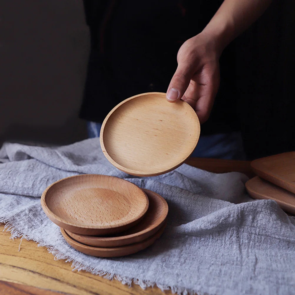 Natural Wood Dessert Plate 12Cm Round Tray Japanese Style Odorless Serving Tray For Snacks