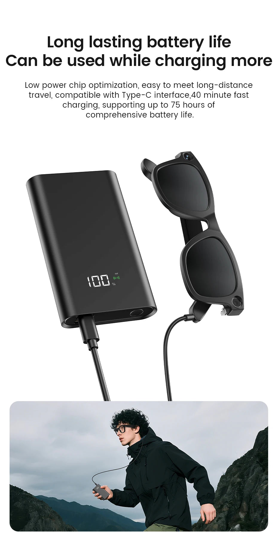 AI Translate Smart Glasses 131mm for Small Face Men Women 8MP Camera 1080P Video Shooting Photo Recognition BT Call Sunglasses