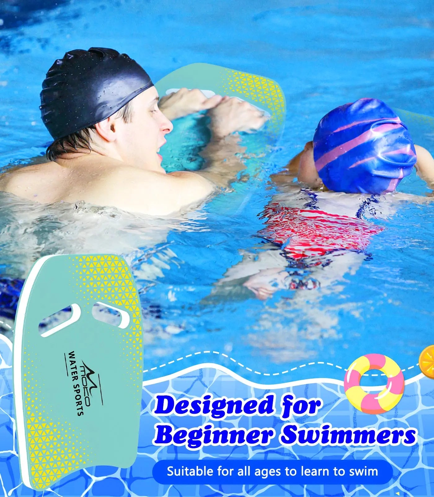 Kickboard swim exercise and fun under the sun
