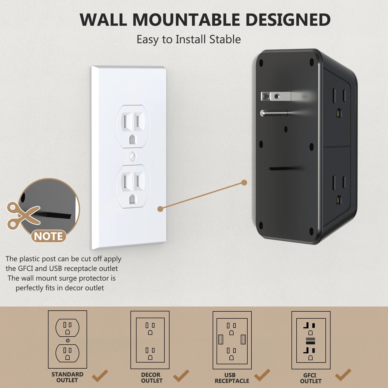 US Plug Power Strip Multiple 6 AC Outlets 2 USB 2 Type C Port Charge Electrical Socket Network