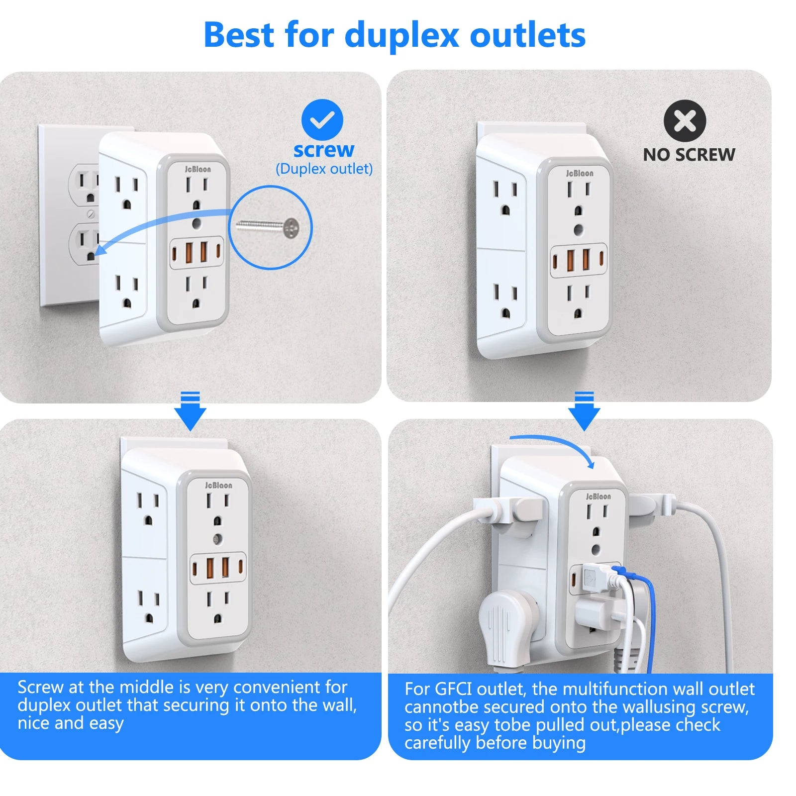 US Plug Power Strip Multiple 6 AC Outlets 2 USB 2 Type C Port Charge Electrical Socket Network