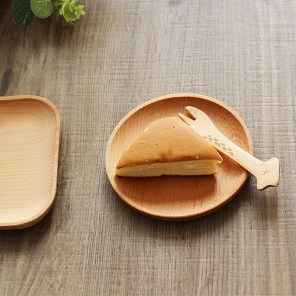 Natural Wood Dessert Plate 12Cm Round Tray Japanese Style Odorless Serving Tray For Snacks