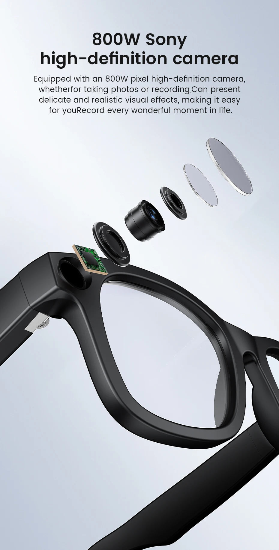 AI Translate Smart Glasses 131mm for Small Face Men Women 8MP Camera 1080P Video Shooting Photo Recognition BT Call Sunglasses
