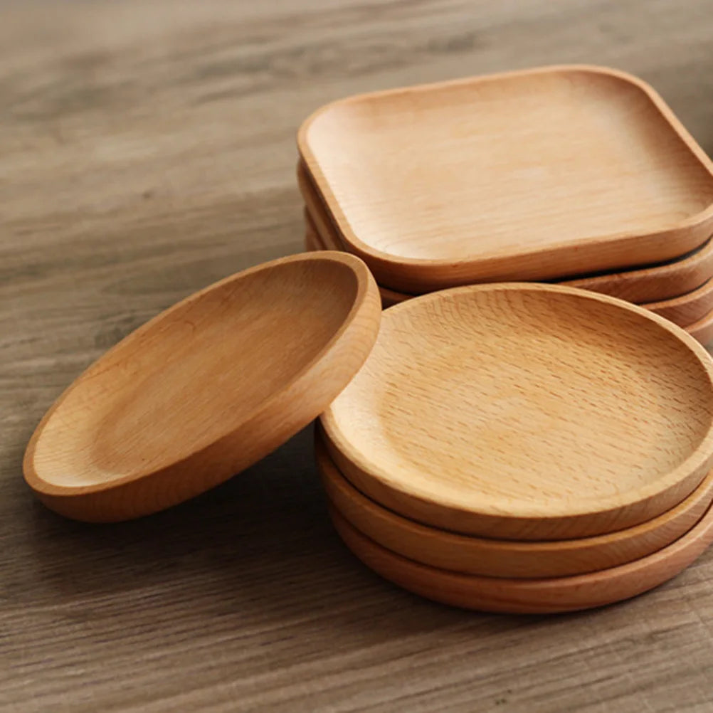 Natural Wood Dessert Plate 12Cm Round Tray Japanese Style Odorless Serving Tray For Snacks