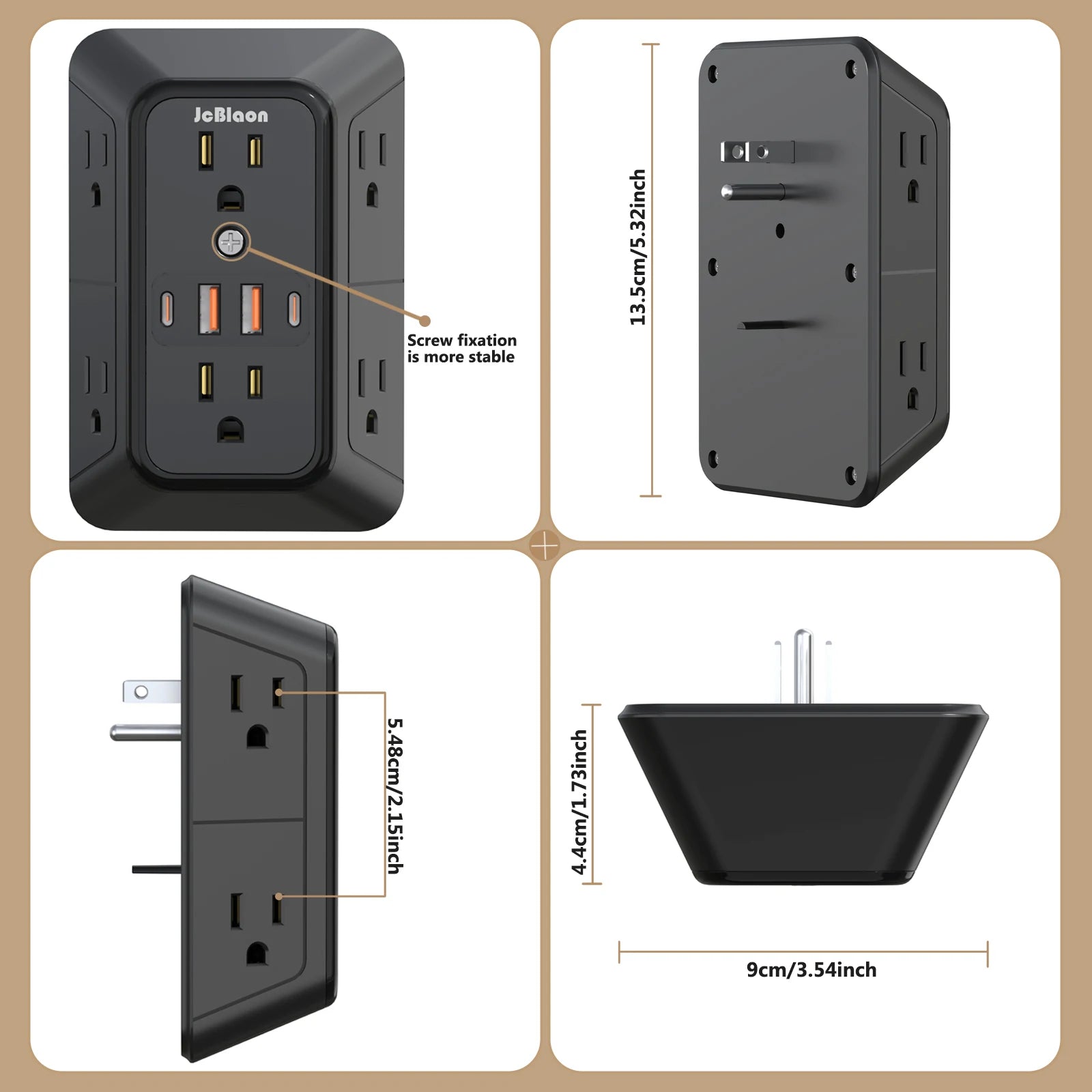 US Plug Power Strip Multiple 6 AC Outlets 2 USB 2 Type C Port Charge Electrical Socket Network