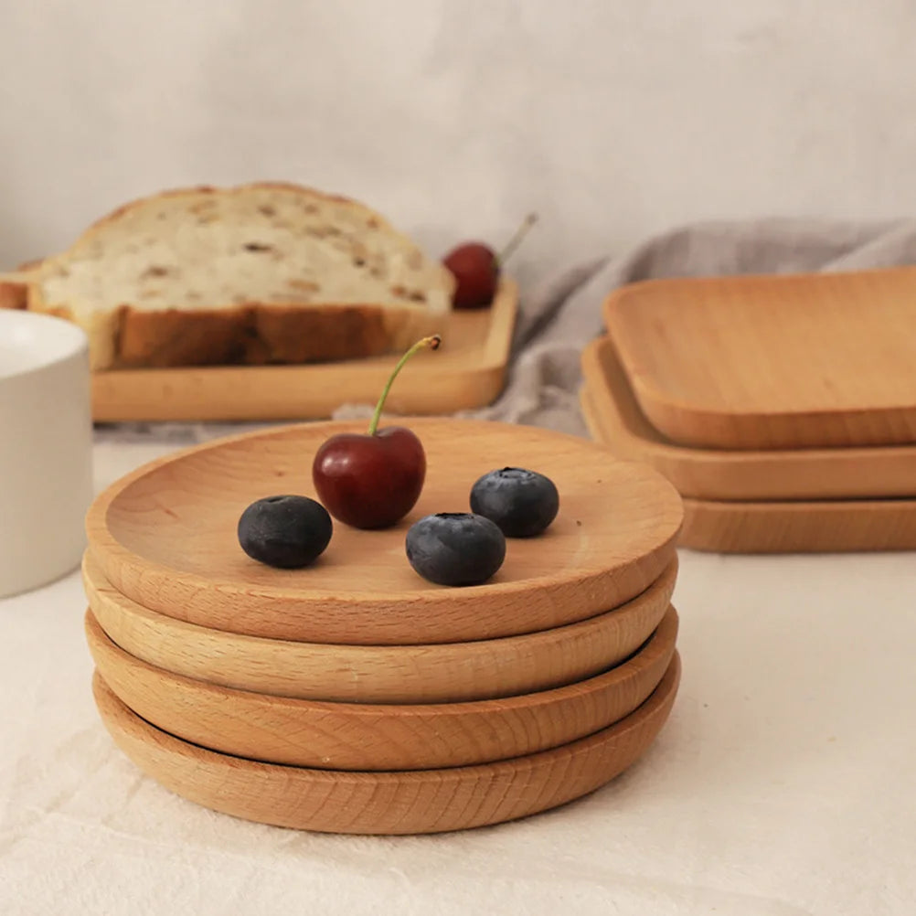 Natural Wood Dessert Plate 12Cm Round Tray Japanese Style Odorless Serving Tray For Snacks