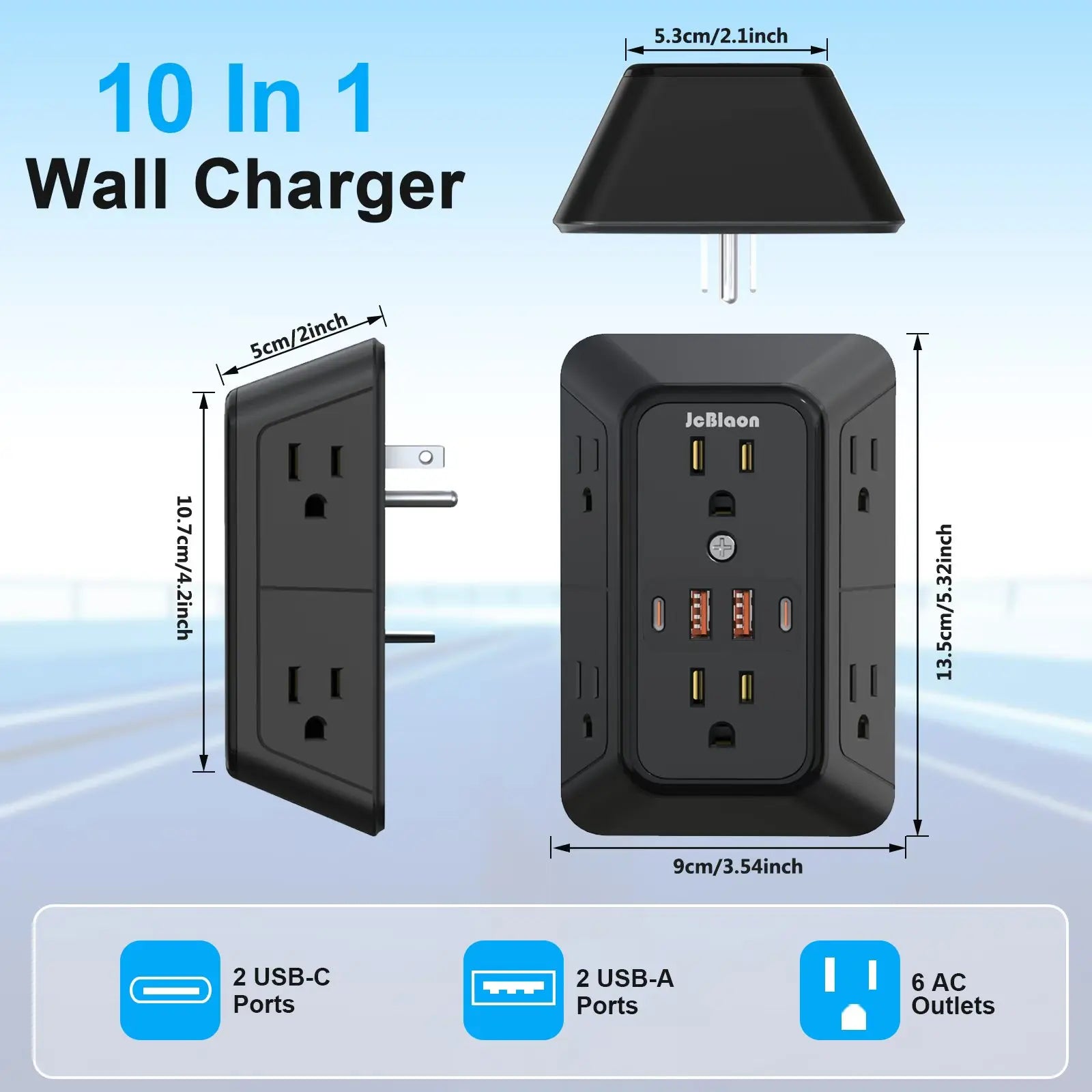 US Plug Power Strip Multiple 6 AC Outlets 2 USB 2 Type C Port Charge Electrical Socket Network