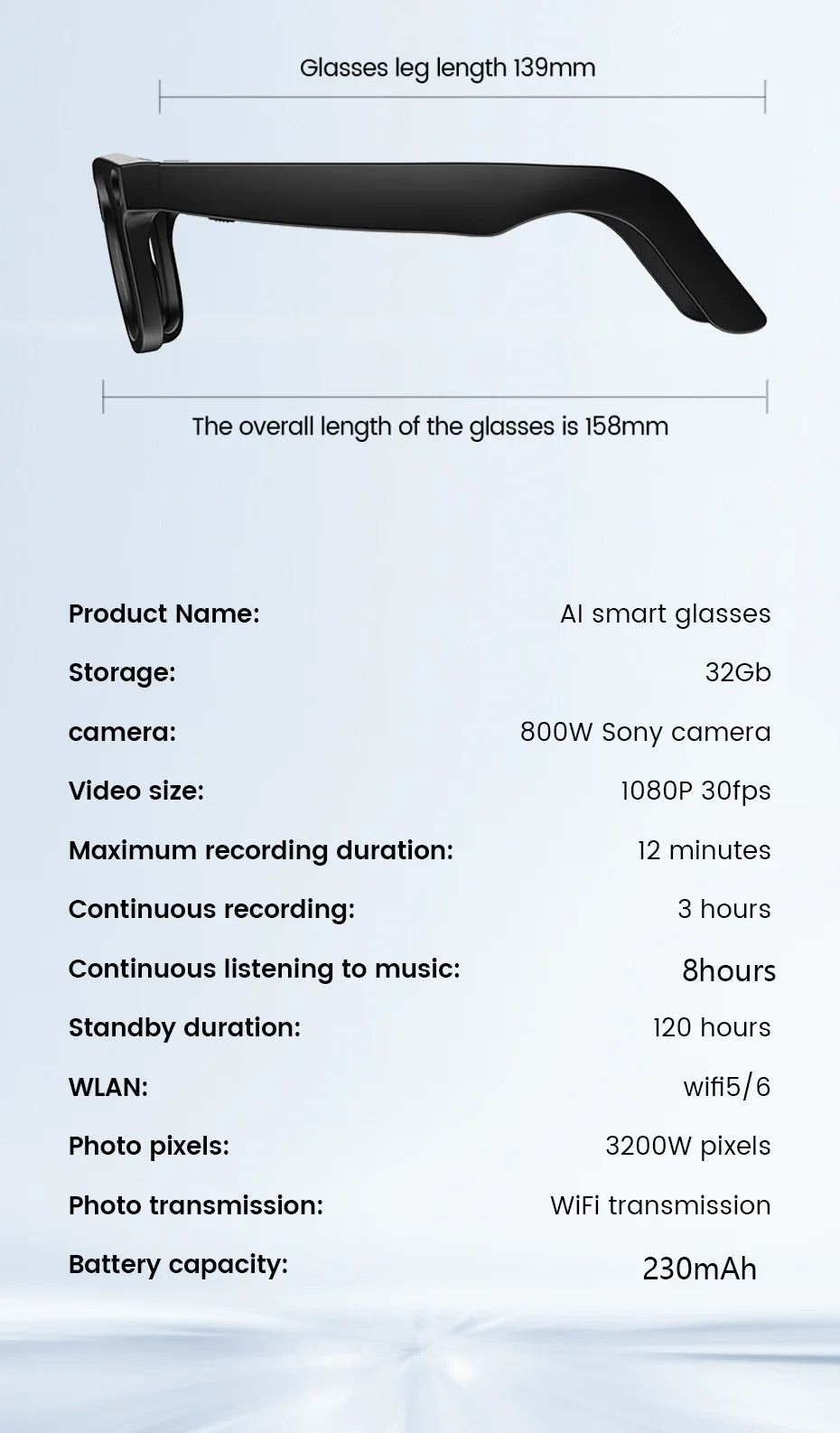 AI Translate Smart Glasses 131mm for Small Face Men Women 8MP Camera 1080P Video Shooting Photo Recognition BT Call Sunglasses