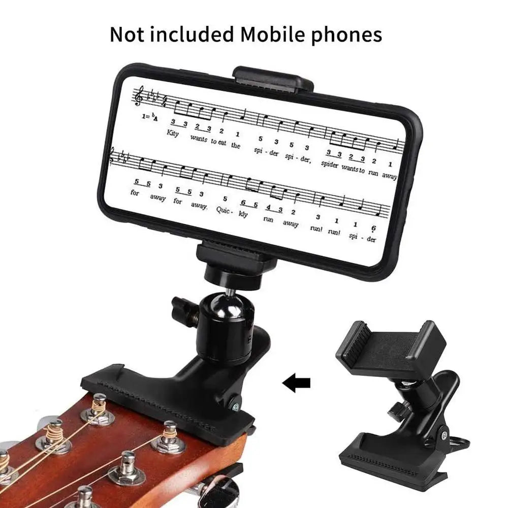 Guitar Head Clip Mobile Phone Holder Live Broadcast Bracket Stand Tripod Clip Head For iPhone 11 X Support Desktop Music Holder
