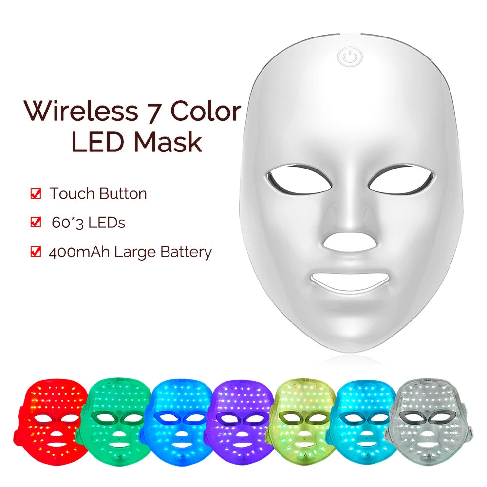 Wireless LED Mask 7 Color LED Face Mask Photon Skin Firming Anti Aging Rejuvenation Beauty Mask