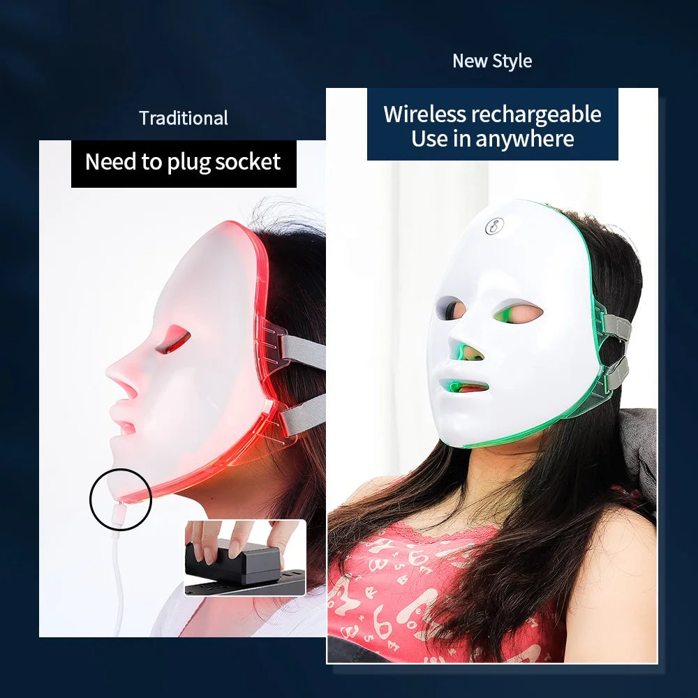 Wireless LED Mask 7 Color LED Face Mask Photon Skin Firming Anti Aging Rejuvenation Beauty Mask