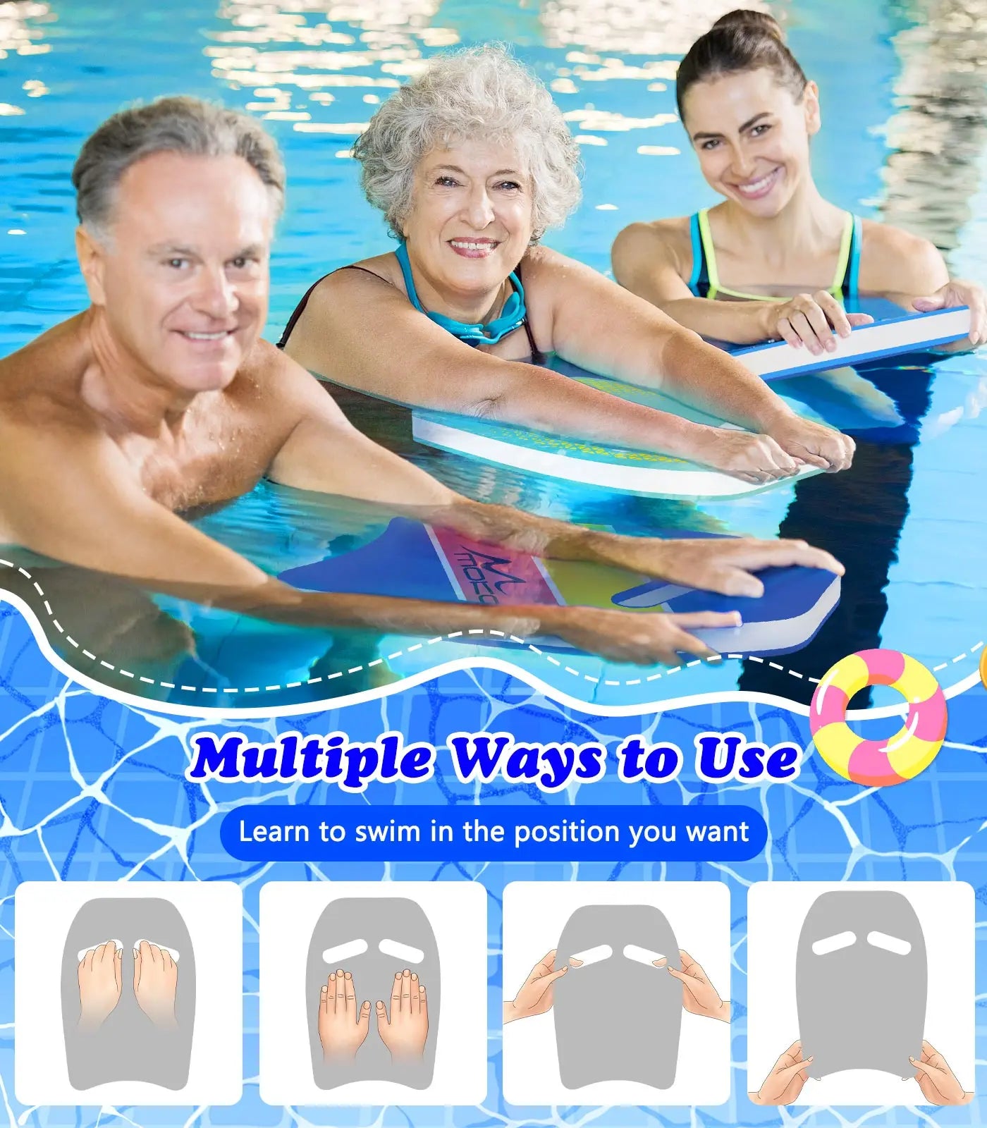 Kickboard swim exercise and fun under the sun