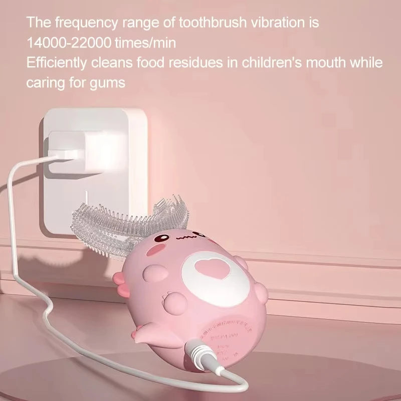 Children U-shaped Electric Toothbrush 360 Degrees Smart Cartoon Toothbrush Automatic Rechargeable Sonic Toothbrush