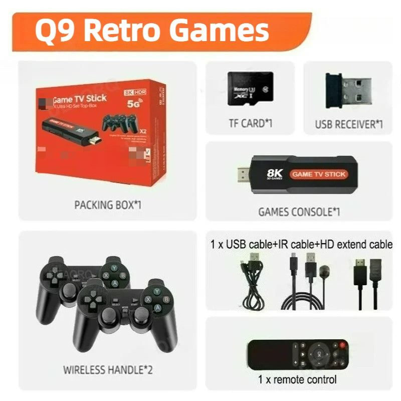 Q9 Retro Game Console 2.4G Dual Wireless Controller Video Game Console 64GB 4K HDMI 20000 Classic Games Gift For Children