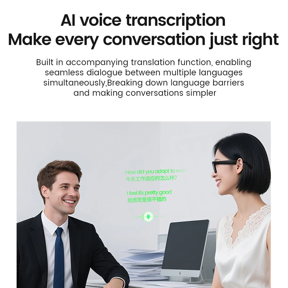 AI Translate Smart Glasses 131mm for Small Face Men Women 8MP Camera 1080P Video Shooting Photo Recognition BT Call Sunglasses