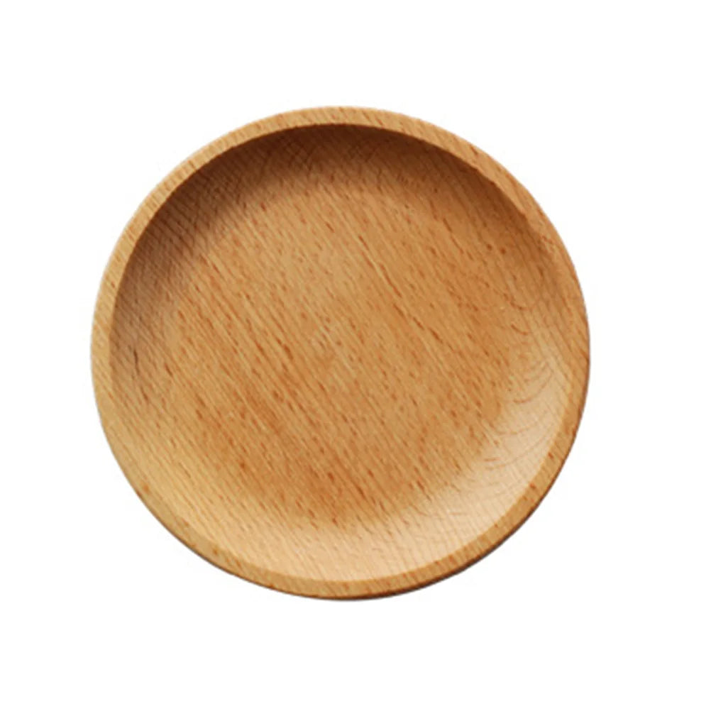 Natural Wood Dessert Plate 12Cm Round Tray Japanese Style Odorless Serving Tray For Snacks