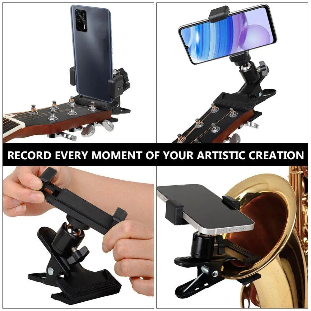 Guitar Head Clip Mobile Phone Holder Live Broadcast Bracket Stand Tripod Clip Head For iPhone 11 X Support Desktop Music Holder
