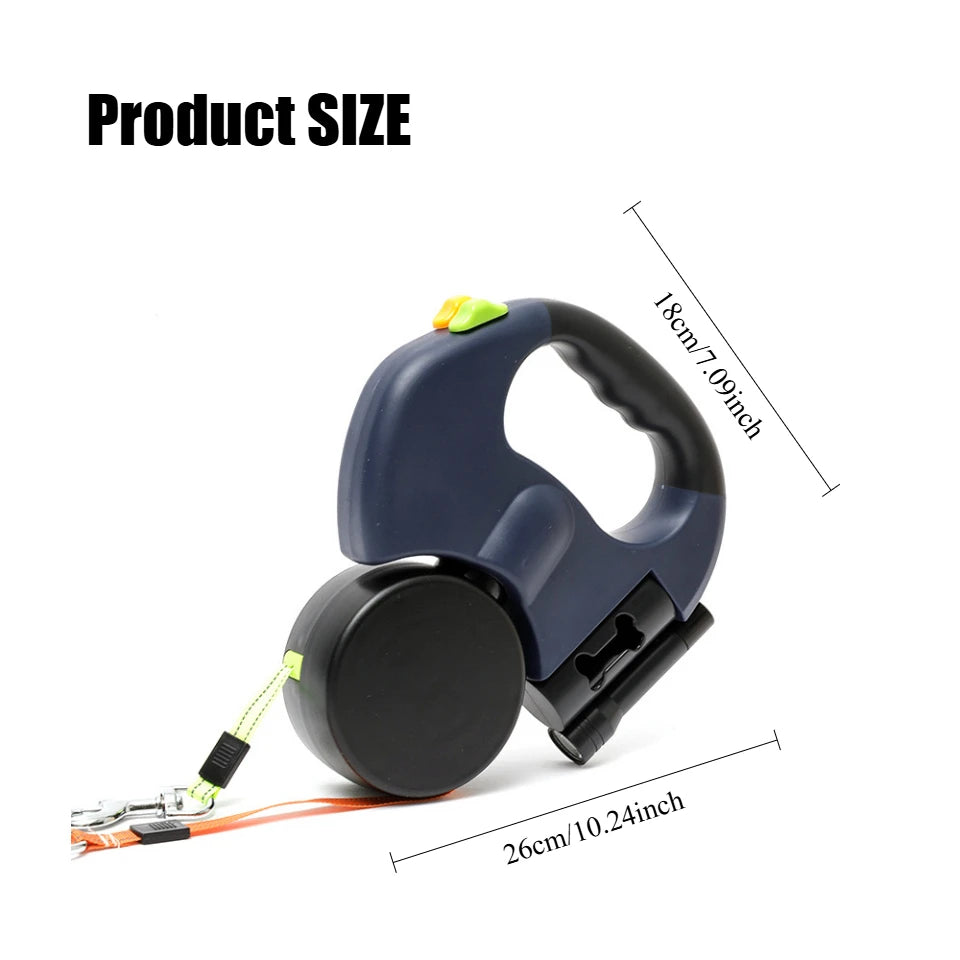 2-in-1 Retractable Dog Harness for Dual Dogs – Reflective Leash Dog Accessories with Built-in Flashlight & Anti-Tangle Clip